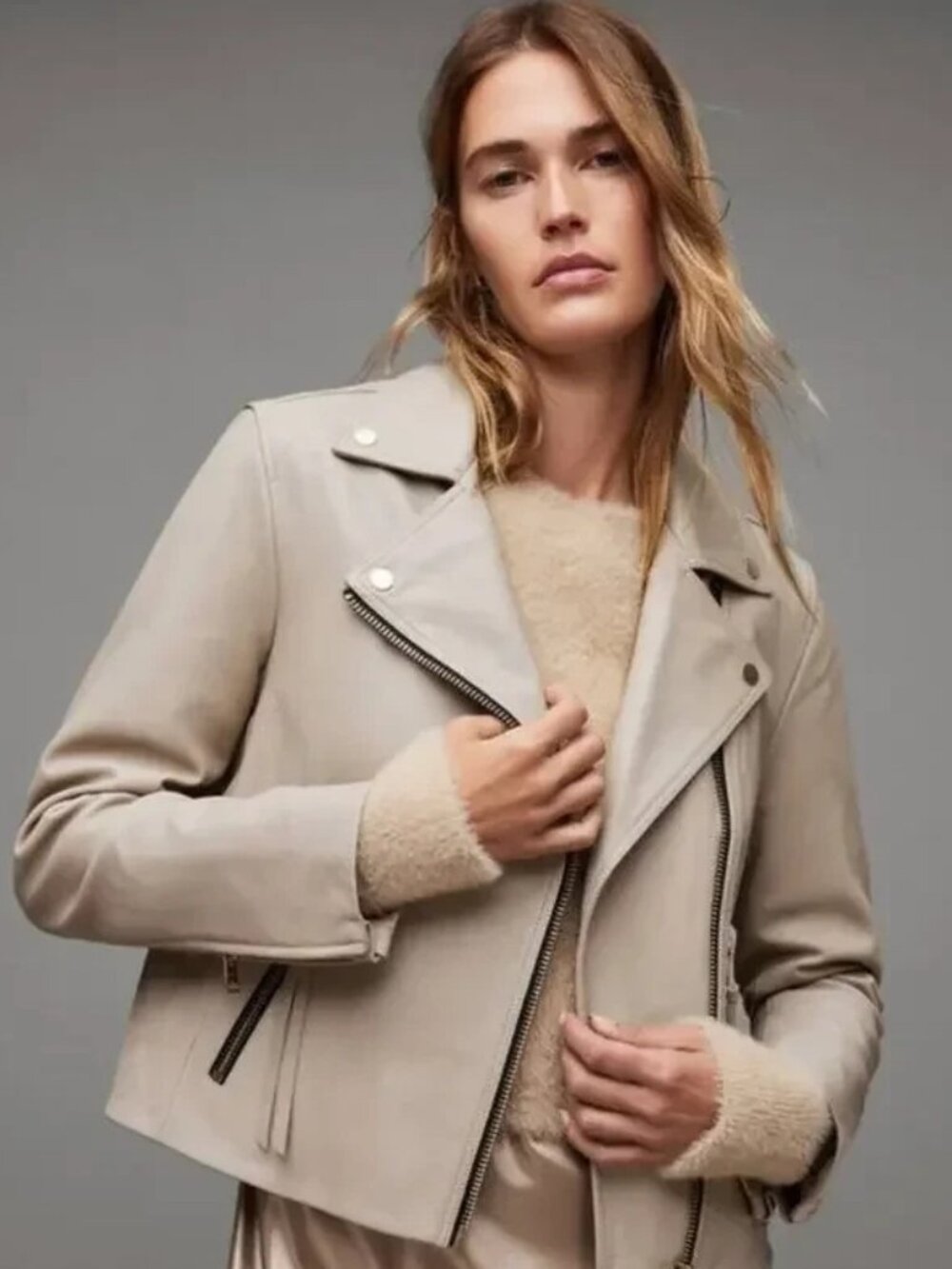 J.Crew Collection Cream Leather Moto Jacket Size 4